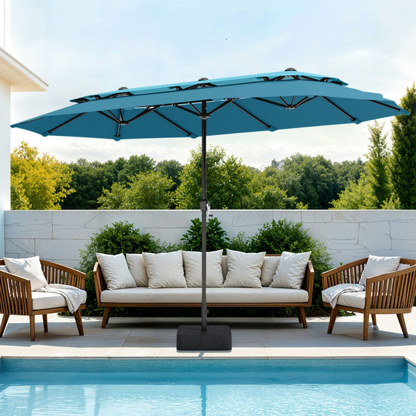 2 tone patio umbrellas 13ft 2 Tier Double-Sided Patio Vented Umbrella with Base