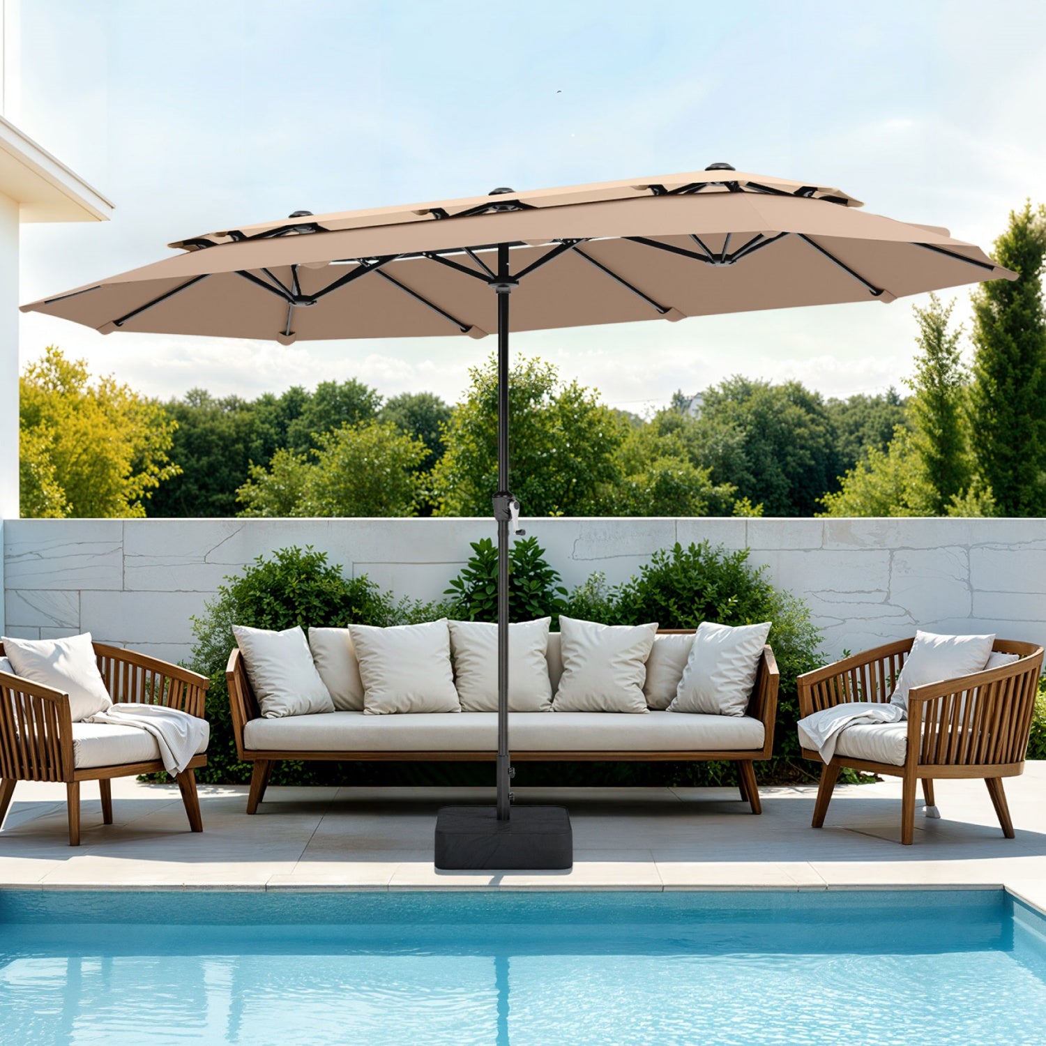 13ft 2 Tier Double-Sided Patio Vented Umbrella with Base