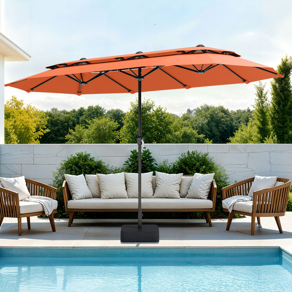 13ft 2 Tier Double-Sided Patio Vented Umbrella with Base