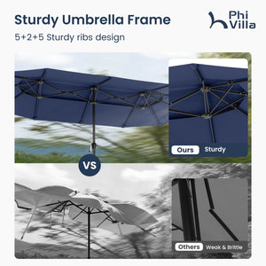 13ft 2 Tier Double-Sided Patio Vented Umbrella with Base