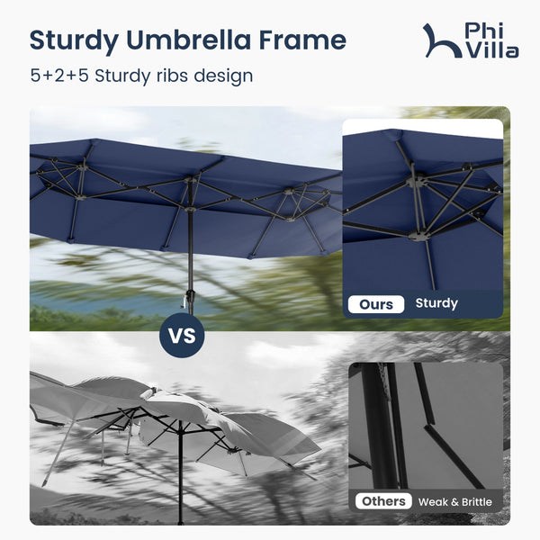 13ft 2 Tier Double-Sided Patio Vented Umbrella with Base