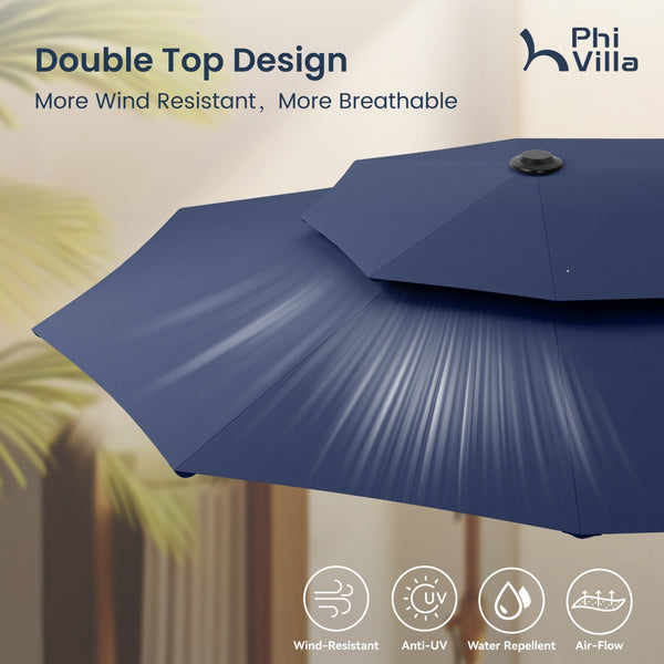13ft 2 Tier Double-Sided Patio Vented Umbrella with Base