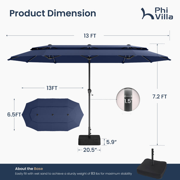 double vented patio umbrella strut assembly 13ft 2 Tier Double-Sided Patio Vented Umbrella with Base