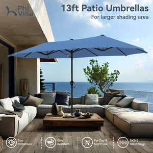 13ft Double-Sided Outdoor Umbrella with Adjustable Crank