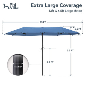 13ft Double-Sided Outdoor Umbrella with Adjustable Crank