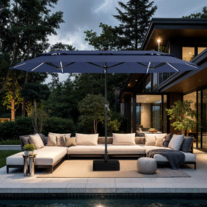 13ft 2 Tier Double-Sided Patio Vented Umbrella with Base