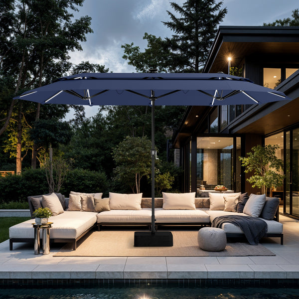 13ft 2 Tier Double-Sided Patio Vented Umbrella with Base