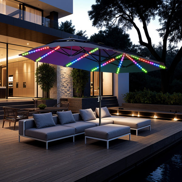 13ft 2 Tier Double-Sided Patio Vented Umbrella with Base