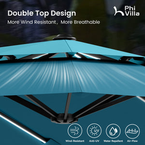 13ft 2 Tier Double-Sided Patio Vented Umbrella with Base