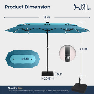 13ft 2 Tier Double-Sided Patio Vented Umbrella with Base