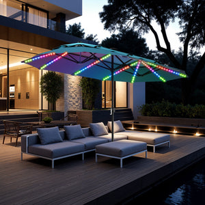 13ft 2 Tier Double-Sided Patio Vented Umbrella with Base