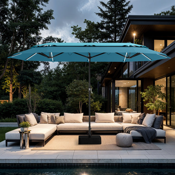 13ft 2 Tier Double-Sided Patio Vented Umbrella with Base