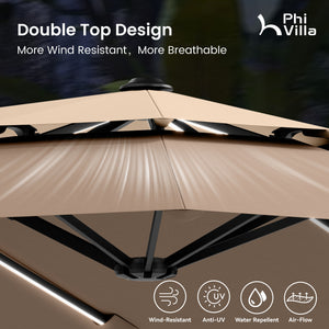 13ft 2 Tier Double-Sided Patio Vented Umbrella with Base