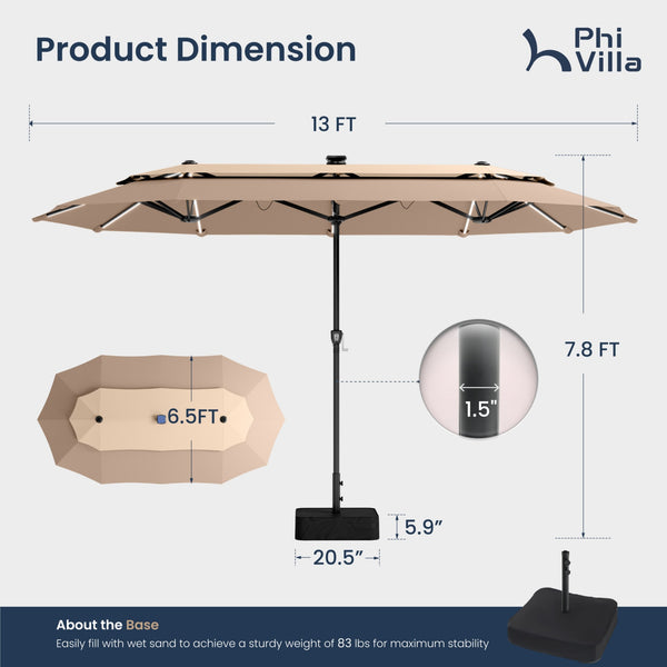13ft 2 Tier Double-Sided Patio Vented Umbrella with Base