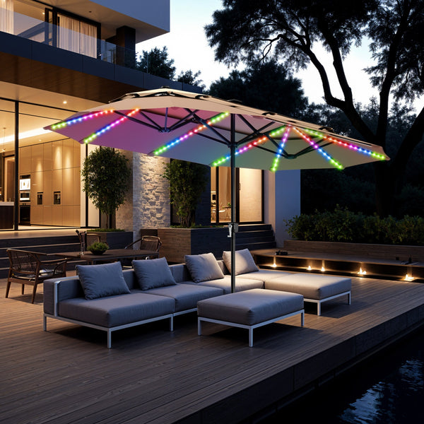 13ft 2 Tier Double-Sided Patio Vented Umbrella with Base