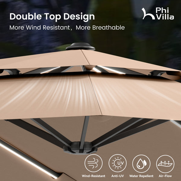 13ft 2 Tier Double-Sided Patio Vented Umbrella with Base