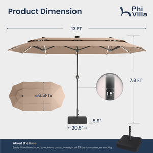 13ft 2 Tier Double-Sided Patio Vented Umbrella with Base