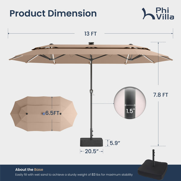 13ft 2 Tier Double-Sided Patio Vented Umbrella with Base