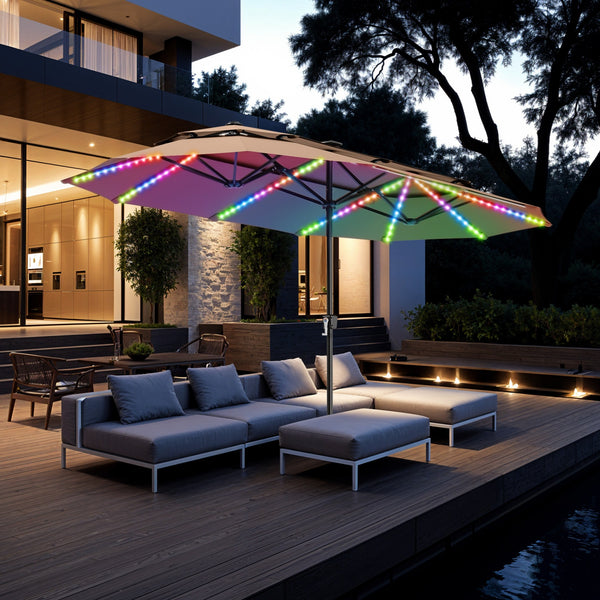 13ft 2 Tier Double-Sided Patio Vented Umbrella with Base