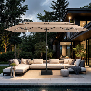 13ft 2 Tier Double-Sided Patio Vented Umbrella with Base