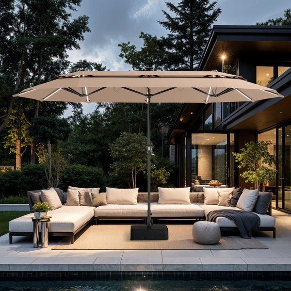 13ft 2 Tier Double-Sided Patio Vented Umbrella with Base