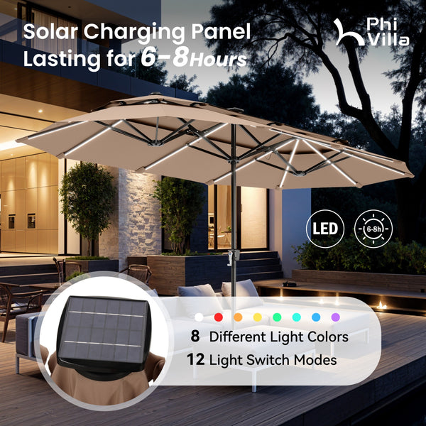 13ft 2 Tier Double-Sided Patio Vented Umbrella with Base