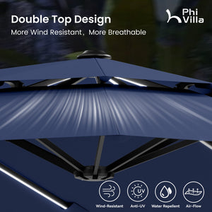 13ft 2 Tier Double-Sided Patio Vented Umbrella with Base