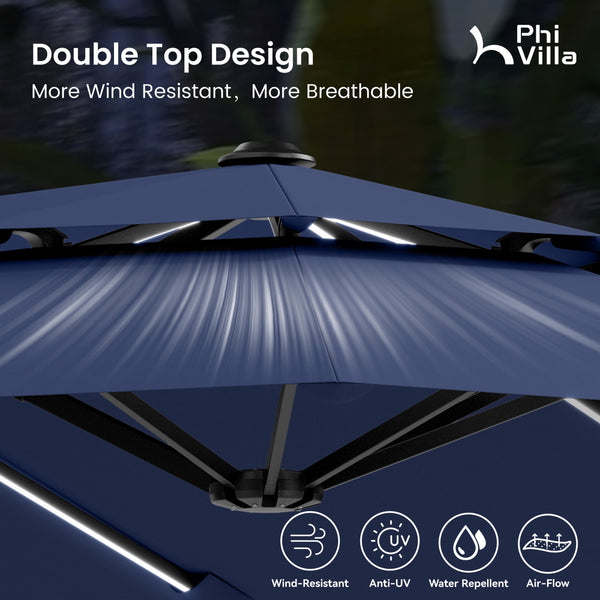 13ft 2 Tier Double-Sided Patio Vented Umbrella with Base