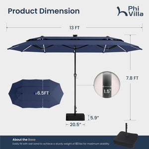 13ft 2 Tier Double-Sided Patio Vented Umbrella with Base
