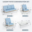 7-Seater Patio Metal All-White Sofa Set with Rattan Edge for Sale