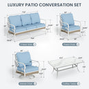 7-Seater Patio Metal All-White Sofa Set with Rattan Edge for Sale