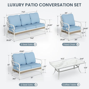 7-Seater Patio Metal All-White Sofa Set with Loveseat for Sale