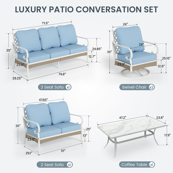 7-Seater Patio Metal All-White Sofa Set with Loveseat for Sale
