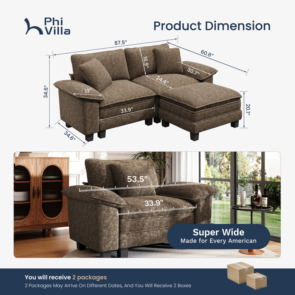 Briar Chenille Living Room Couch Cloud-like Loveseat with Ottoman
