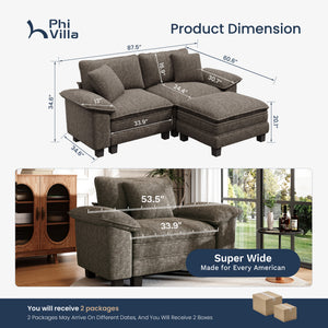 Briar Chenille Loveseat with Ottoman | Small Sectional Sofas for Small Spaces
