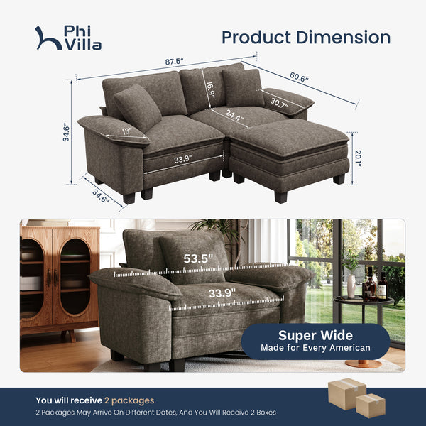 Briar Chenille Loveseat with Ottoman | Small Sectional Sofas for Small Spaces
