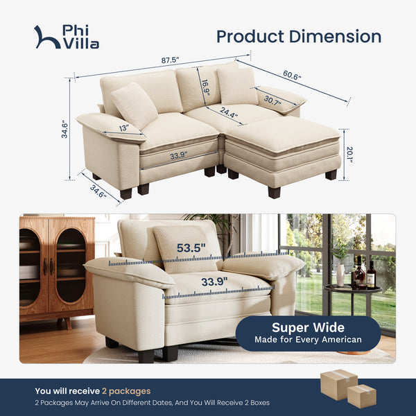 Briar Chenille Loveseat with Ottoman | Small Sectional Sofas for Small Spaces
