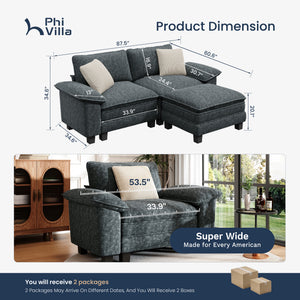 Briar Chenille Loveseat with Ottoman | Small Sectional Sofas for Small Spaces