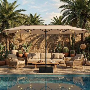 15ft 2 Tier Large Double-Sided Patio Vented Umbrella with Base