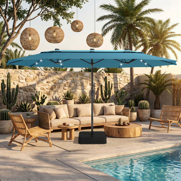 15ft 2 Tier Large Double-Sided Patio Vented Umbrella with Base