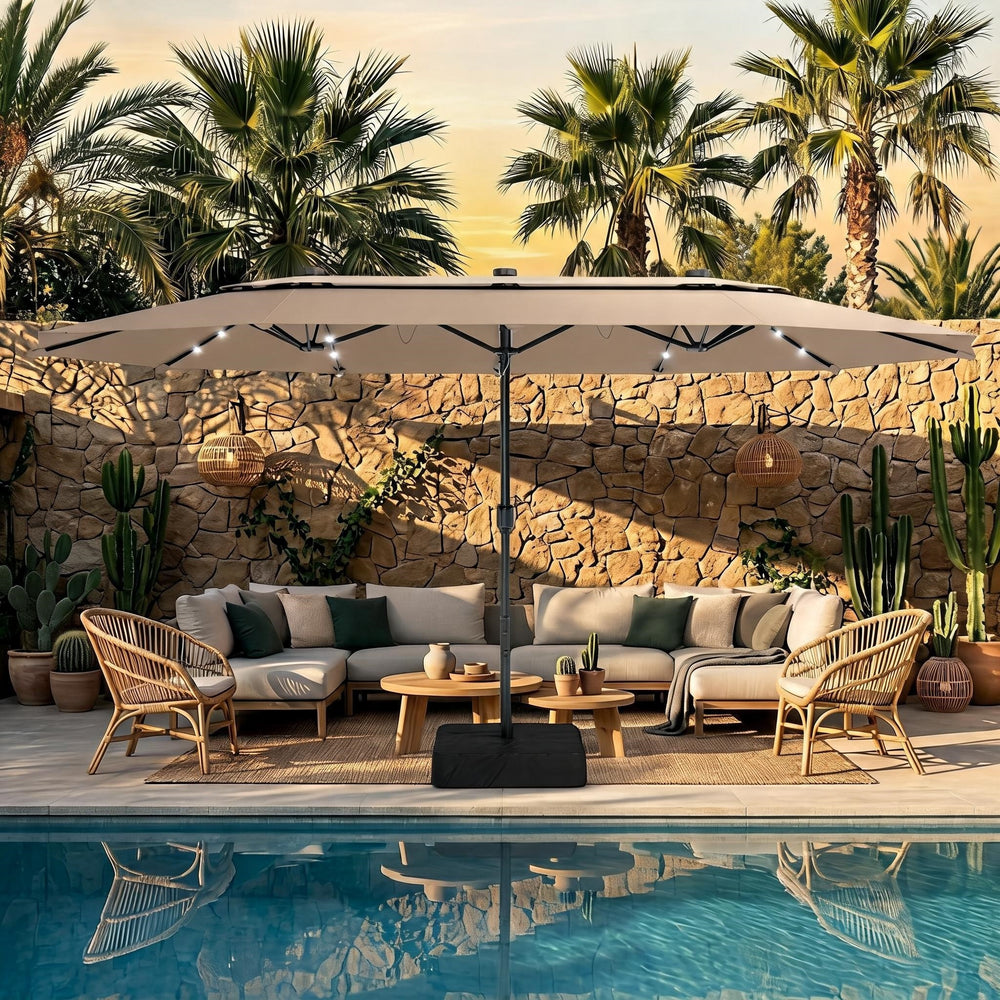 2 patio umbrella AreShark 15FT Outdoor with Crank, Large Rectangular Market Umbrella, Double-Sided Outdoor Umbrellas with Cross Base & Sandbag for Porch, Lawn, Pool, Backyard, Black : Patio, Lawn & Garden or your luxury backyard Nuu Garden 15 ft. Double-Sided