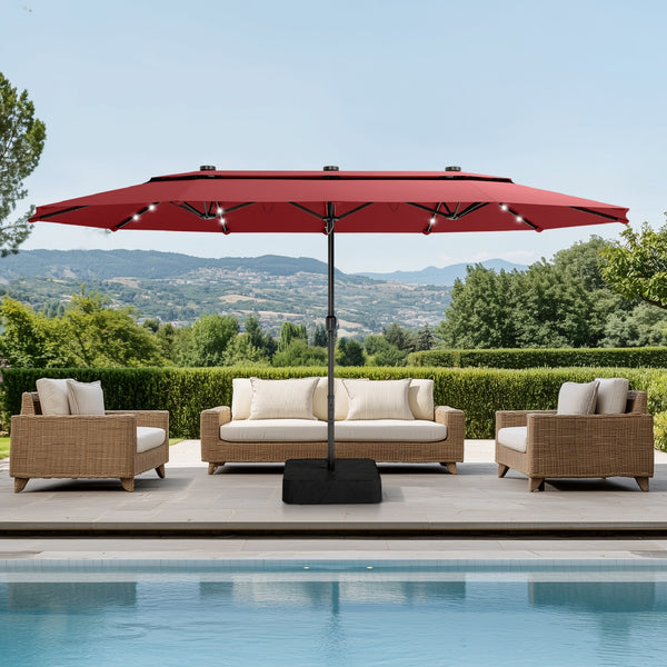 15ft 2 Tier Large Double-Sided Patio Vented Umbrella with Base