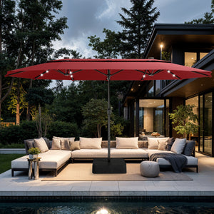 15ft 2 Tier Large Double-Sided Patio Vented Umbrella with Base