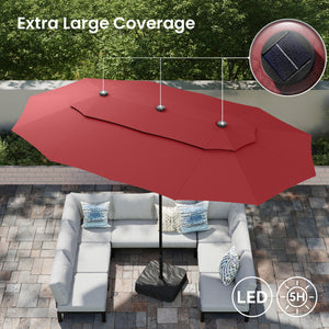 15ft 2 Tier Large Double-Sided Patio Vented Umbrella with Base