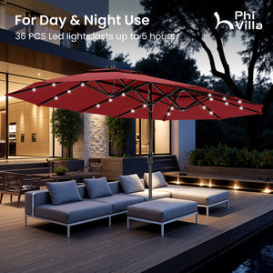 15ft 2 Tier Large Double-Sided Patio Vented Umbrella with Base