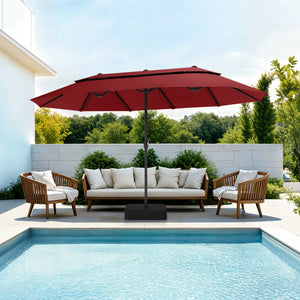 15ft 2 Tier Large Double-Sided Patio Vented Umbrella with Base