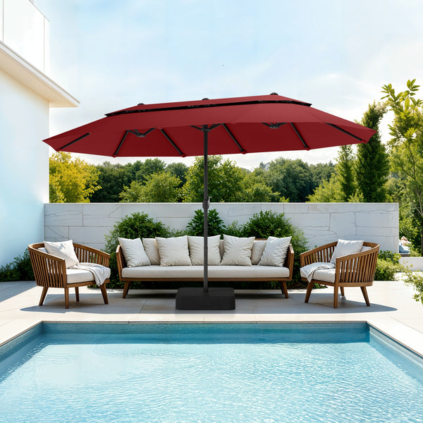 15ft 2 Tier Large Double-Sided Patio Vented Umbrella with Base