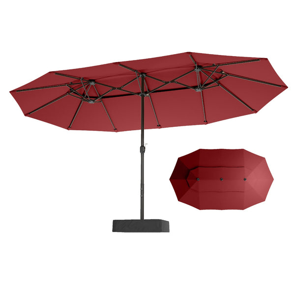 15ft 2 Tier Large Double-Sided Patio Vented Umbrella with Base