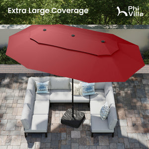 15ft 2 Tier Large Double-Sided Patio Vented Umbrella with Base