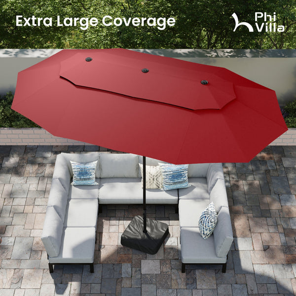 15ft 2 Tier Large Double-Sided Patio Vented Umbrella with Base